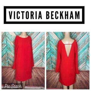 Victoria Beckham Red Crepe Open Back Fully Lined Dress